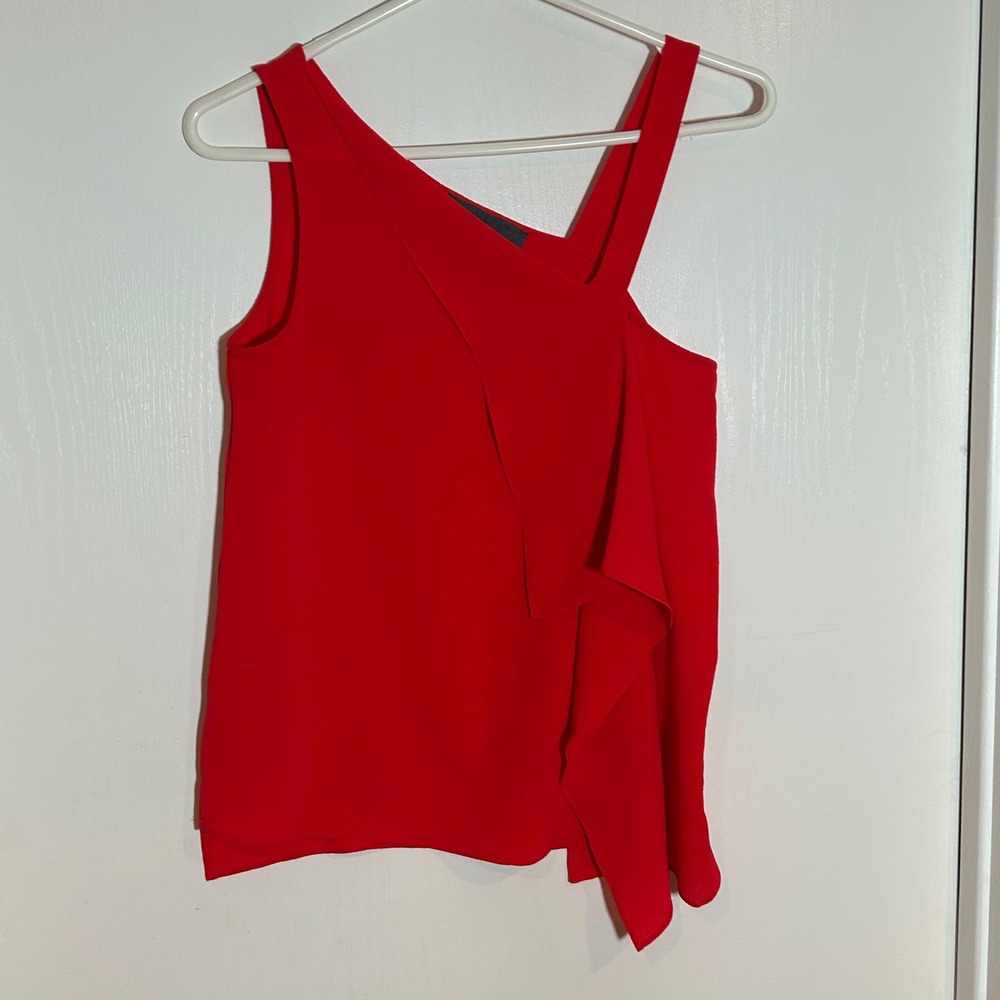 Sunday in Brooklyn Red Asymmetrical Ruffle Sleeveless Tank Top Womens‎ XS